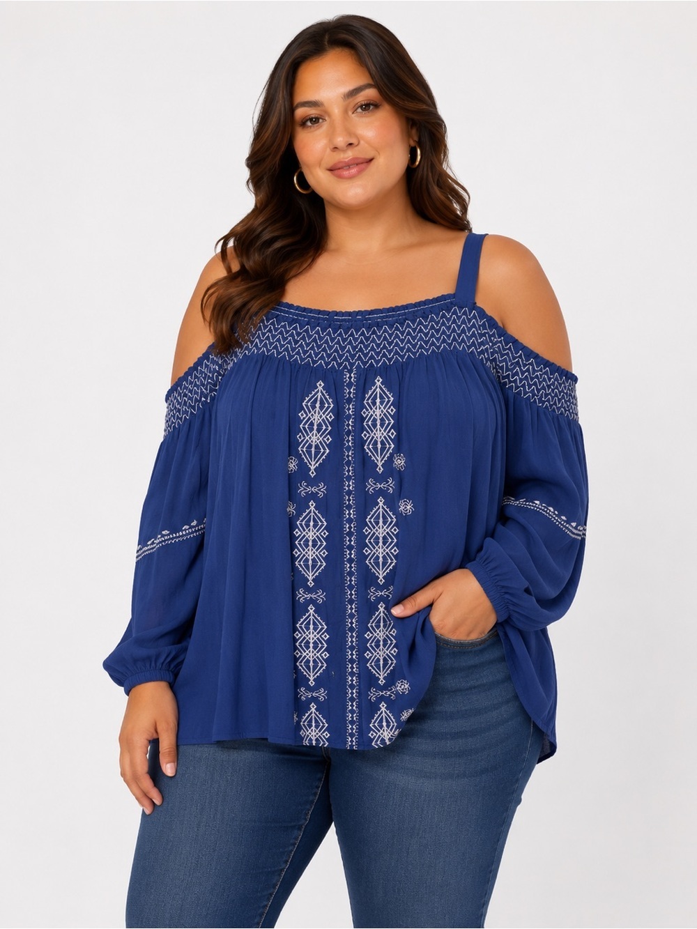 Chico’s Embroidered Boho Cold Shoulder Top. NWOT